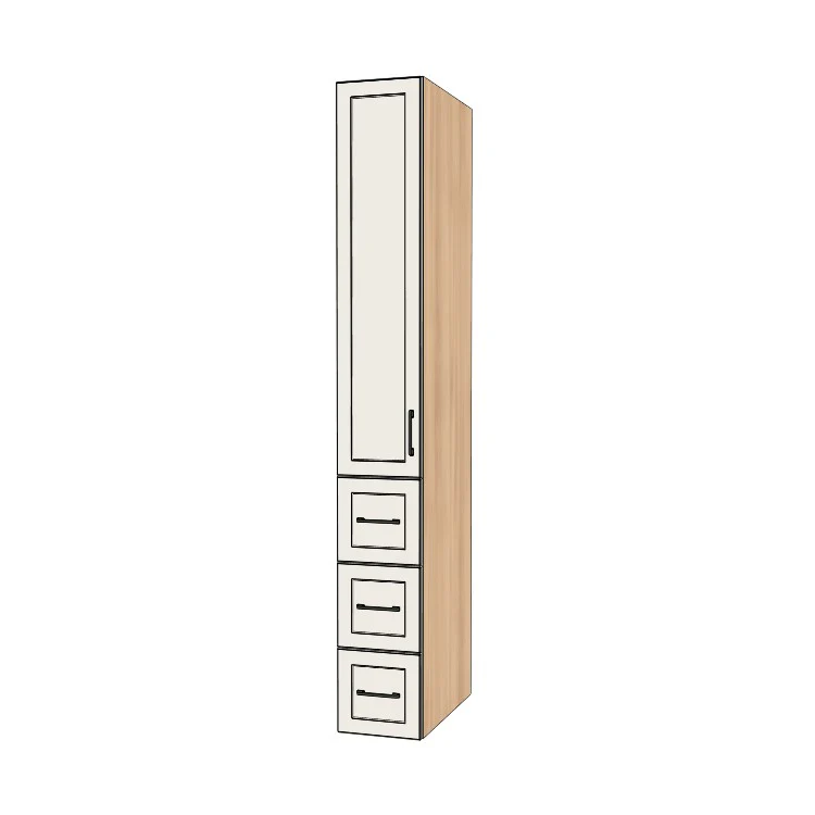 12" Wide Tall Pantry Cabinet with Drawer - (Hardrock Maple Melamine Boxes - Painted Doors) 24 D