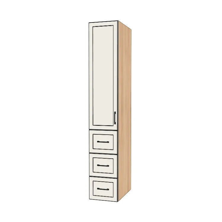 15" Wide Tall Pantry Cabinet with Drawer - (Hardrock Maple Melamine Boxes - Painted Doors) 24 D