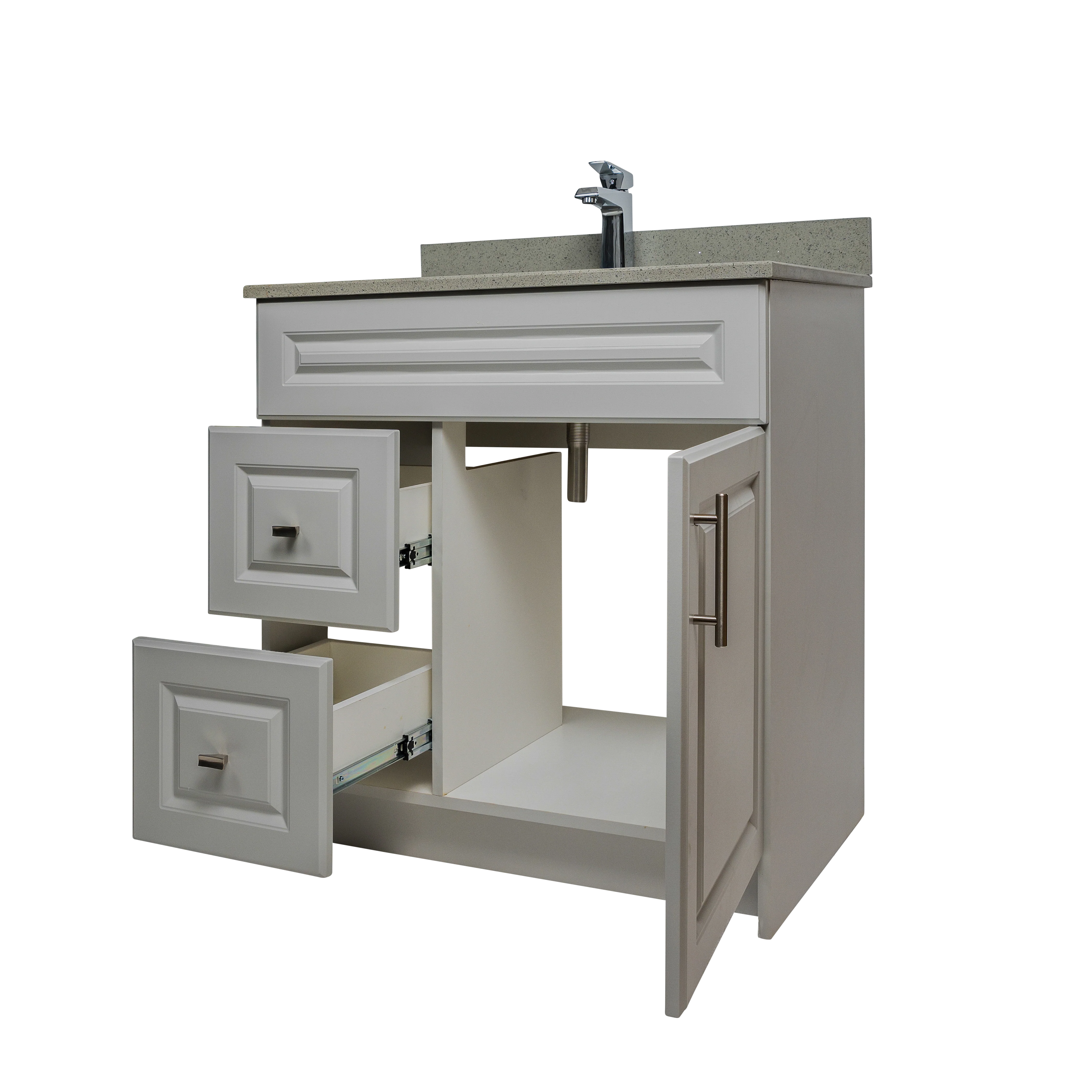 30" MDF - Left Side Draw - Light Grey - Raised Panel Doors - Image 4