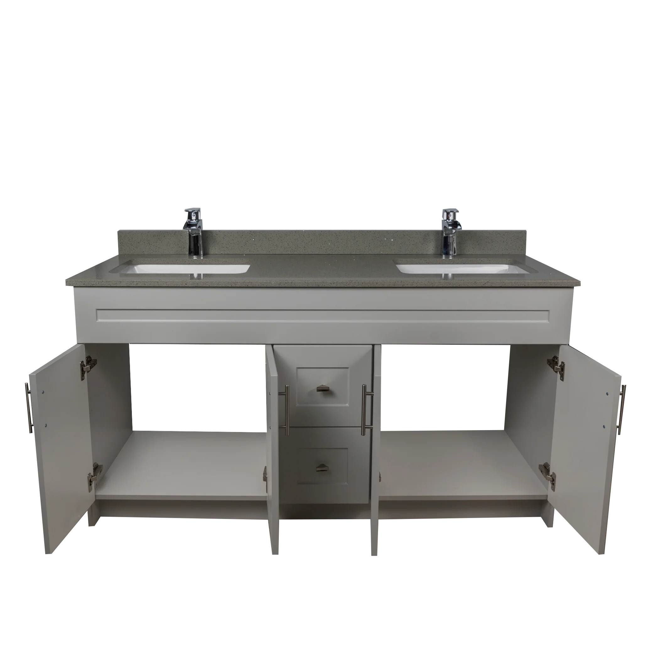 60" MDF - Double Sink - Light Grey - Shaker Doors - Softclose Hardware - Image 6