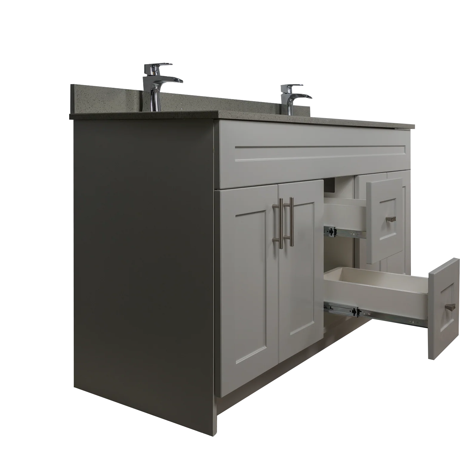 60" MDF - Double Sink - Light Grey - Shaker Doors - Softclose Hardware - Image 9