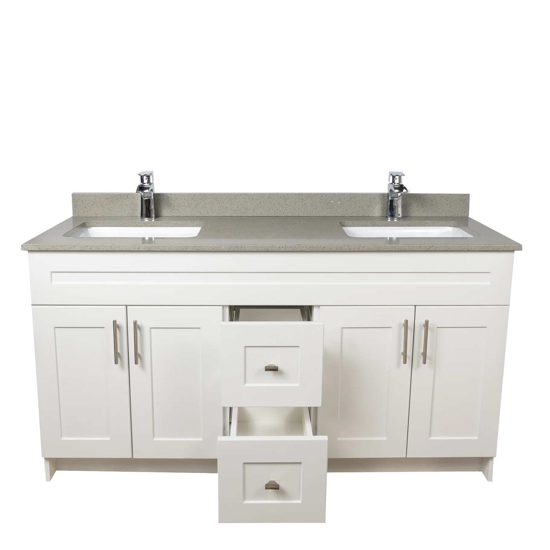 60" MDF - Double Sink - White - Shaker Doors - Softclose Hardware - Image 9