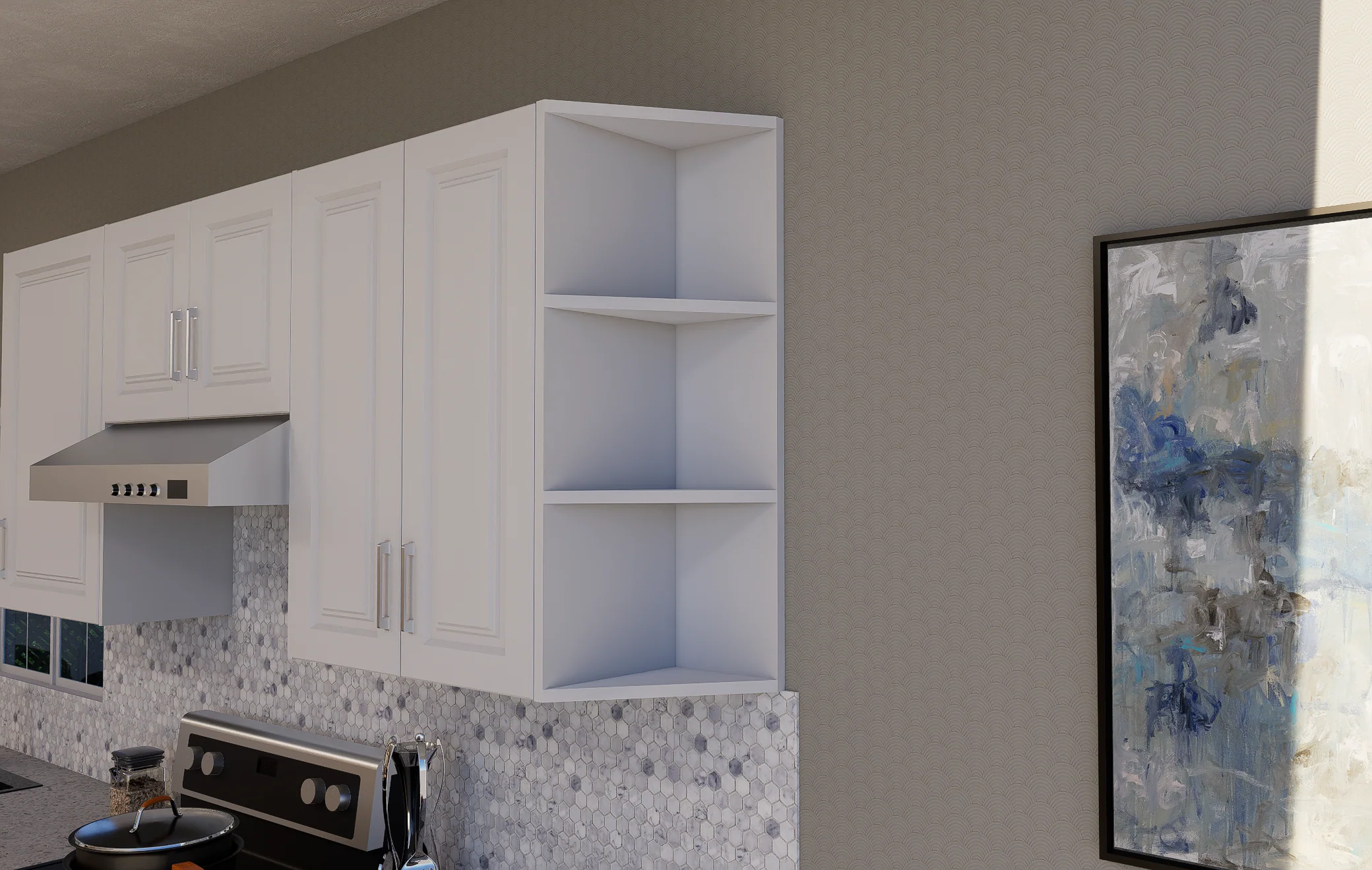 Corner Open Shelf Cabinet - Angled - Image 2